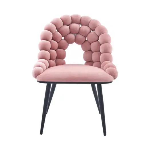 Silla de terciopelo diseño bolas con respaldo rosa de 54×58.5x86cm