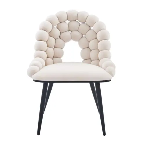 Silla de terciopelo diseño bolas con respaldo beige de 54×58.5x86cm