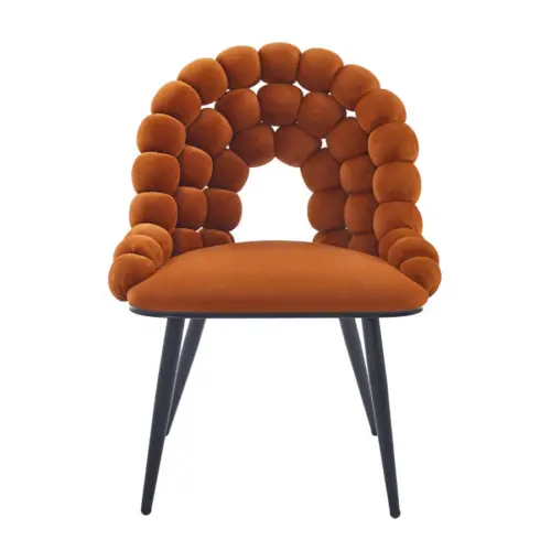 Silla de terciopelo diseño bolas con respaldo marrón de 54×58.5x86cm