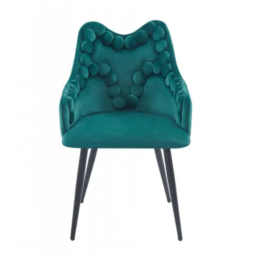 Silla de terciopelo con descansabrazos y diseño en el respaldo verde de 54x61x86cm