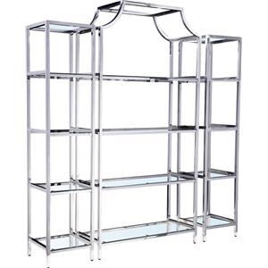 Estante en 3 partes de metal cromada con entrepaños de cristal de 100x40x200/40x40x180cm