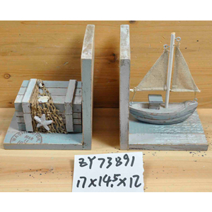 Portalibros de madera diseño baúl marino y barco de 17×14.5x12cm