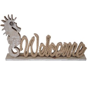 Letrero de WELCOME con caballo de mar de 46.5x5x23.5cm