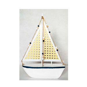 Decoración barco vela tejido blanco de 24x6x35cm