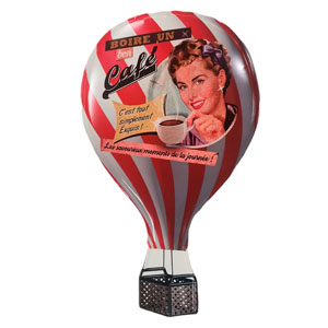 Decoracion de pared diseño globo aerostatico texto y mujer con café de 56×33.5×0.5cm