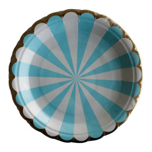 Paquete con 10 platos desechables blancos con azul de 23cm
