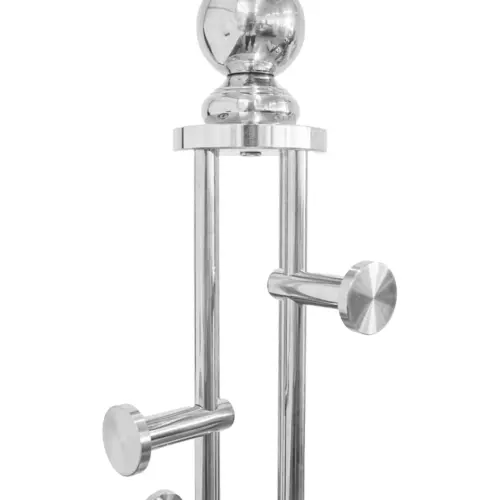 Perchero de metal plateado con 4 ganchos reforzados y base marmol gris de 120cm