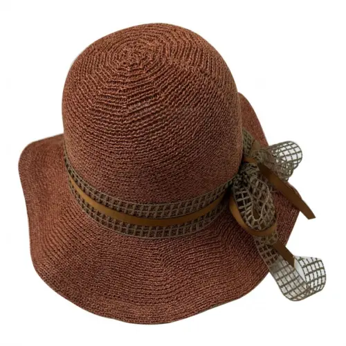 Sombrero tejido naranja con liston de yute de 34x34x13cm