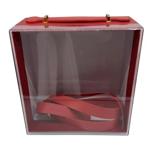 Bolsa de carton roja con acrilico de 24×19.5x10cm10x24x19.5cm