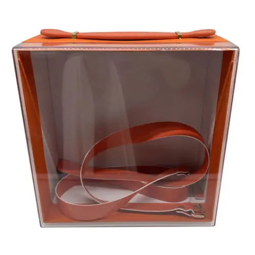 Bolsa de carton naranja con acrilico de 24×19.5x10cm10x24x19.5cm