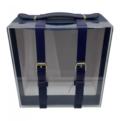 Bolsa de carton azul con acrilico de 24×19.5x10cm10x24x19.5cm
