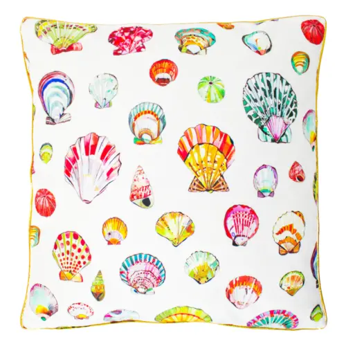 Cojín estampado marino con ostras de colores con la orilla dorada de 40X40cm 100% Polyester