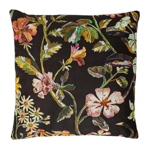 Cojín estampado negro con flores rosas de 45X45cm 100% Polyester