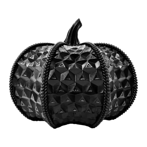 Calabaza de poliresina negra diseño rombos de 21x22x17.8cm