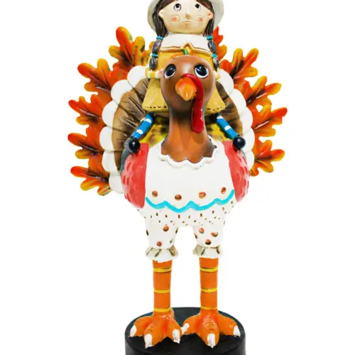 Pavo de poliresina con niño de 25×18.2×40.5cm