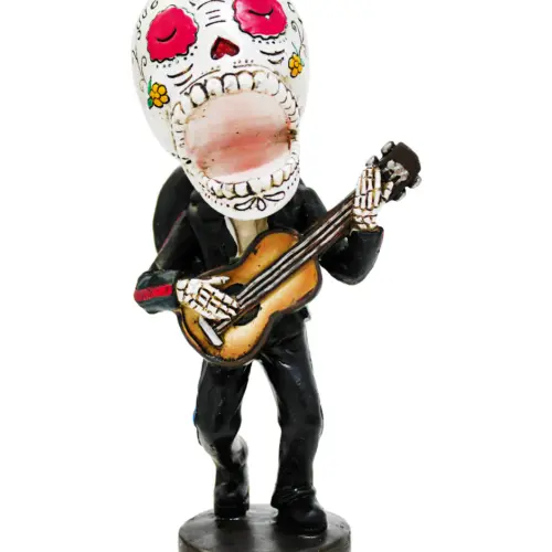 Esqueleto de poliresina tocando la guitarra de 10.2×8.3×19.7cm
