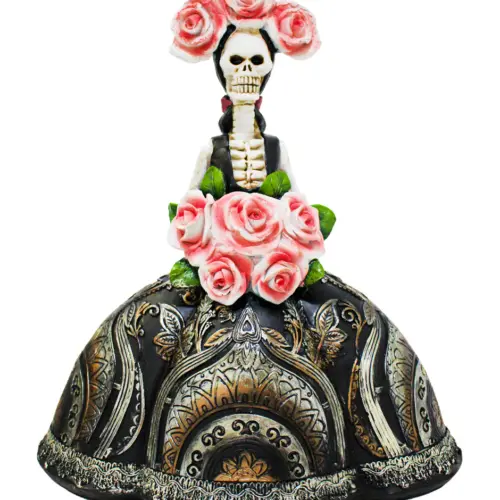 Catrina de poliresina con flores mamey de 27x17x29.5cm