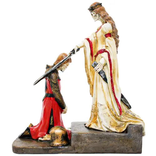 Esqueletos de poliresina de reina con caballero de 27×11.5x29cm