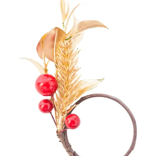 Servilletero con follaje dorado y frutos rojos de 10x4x3cm