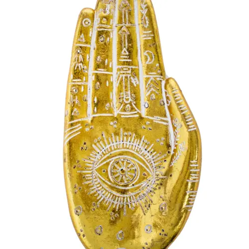 Mano de poliresina con grabado dorado de 20×9.5×2.5cm