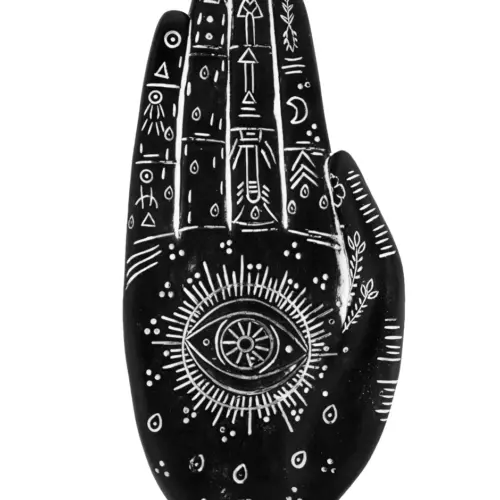 Mano de poliresina con grabado negro de 20×9.5×2.5cm