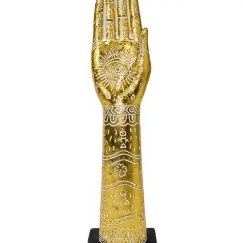 Mano con brazo de poliresina dorado con blanco de 8×5.5×30.5cm