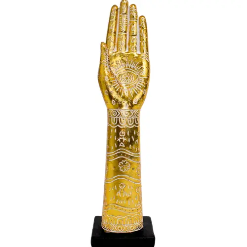 Mano con brazo de poliresina dorado con blanco de 7x5x25.5cm