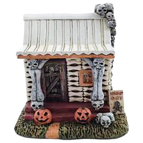Casa de poliresina con huesos y calabazas con luz de 10.5×10.2×12.6cm