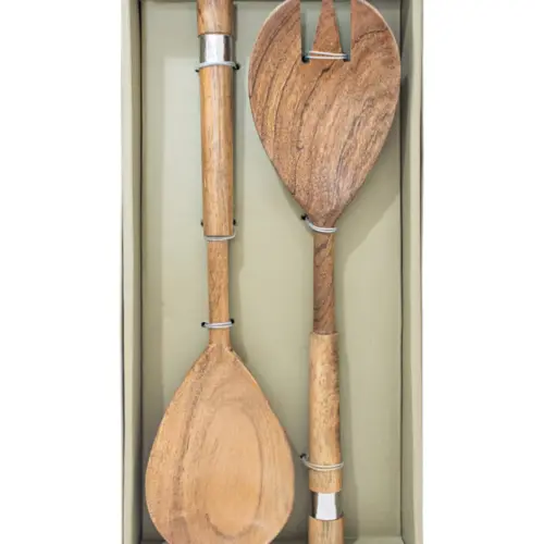 Juego de 2 utensilios para ensaladas de madera oscura de 30.5×8.5x3cm