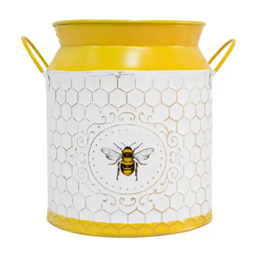 Bote de metal blanco con amarillo diseño abeja de 20.5x16x19cm