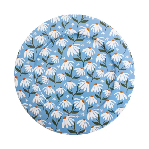 Plato de metal azul diseño flores blancas de 33×1.5cm