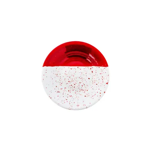 Plato de peltre rojo con blanco y puntos de 16x16x2.5cm