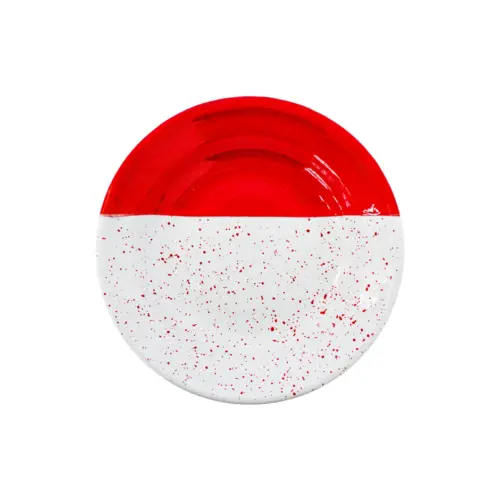 Plato sopero de peltre rojo con blanco y puntos de 20x20x3cm