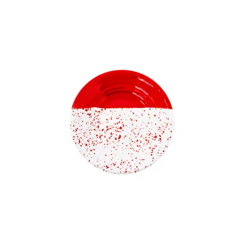 Plato de peltre rojo con blanco y puntos de 16x16x3cm