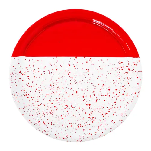 Plato de peltre rojo con blanco y puntos de 26x26x1.5cm