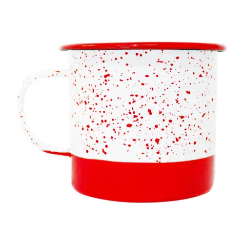 Taza de peltre rojo con blanco y puntos de 11x11x10cm