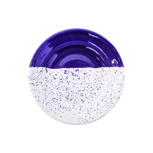 Plato sopero de peltre morado con blanco y puntos de 20x20x3cm