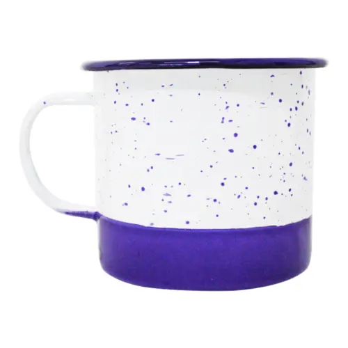 Taza de peltre morado con blanco y puntos de 11x11x10cm