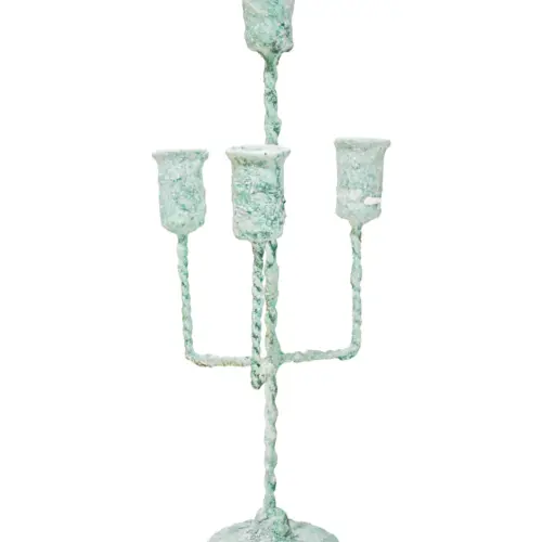 Candelabro de metal para 4 velas verde de 12.5×12.5×49.5cm