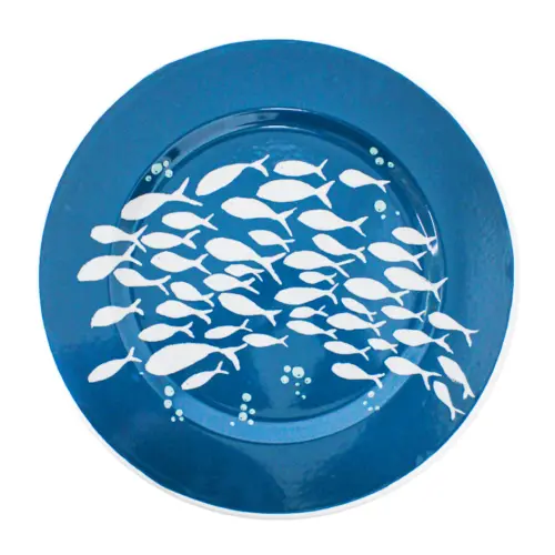 Plato de peltre azul con peces de 34x34x1.5cm