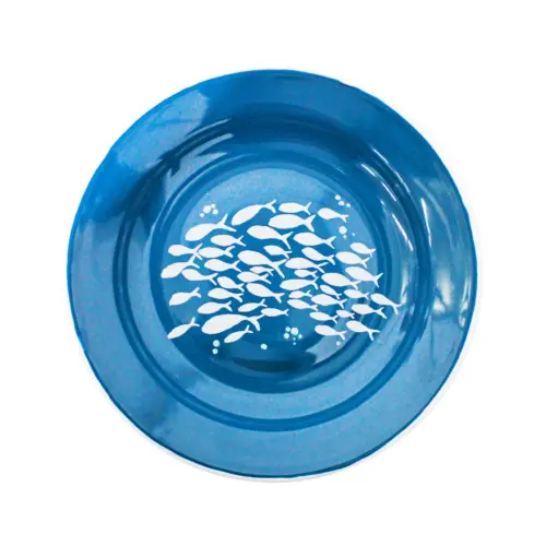 Plato sopero de peltre azul con peces de 24x24x3cm