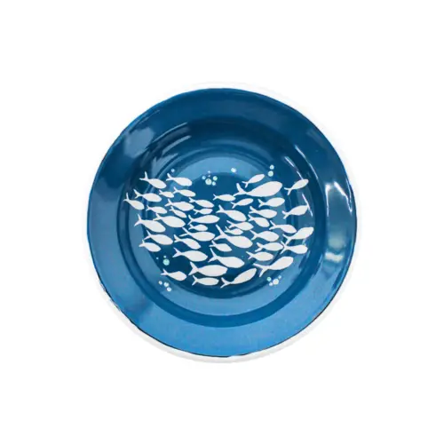 Plato sopero de peltre azul con peces de 20x20x3cm