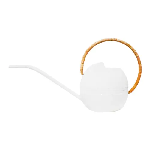 Regadera de metal blanco con agarradera tejida de 18.5×18.5×50.5cm