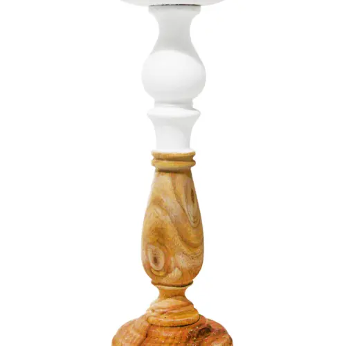 Candelabro de madera blanco y natural de 10x10x30cm