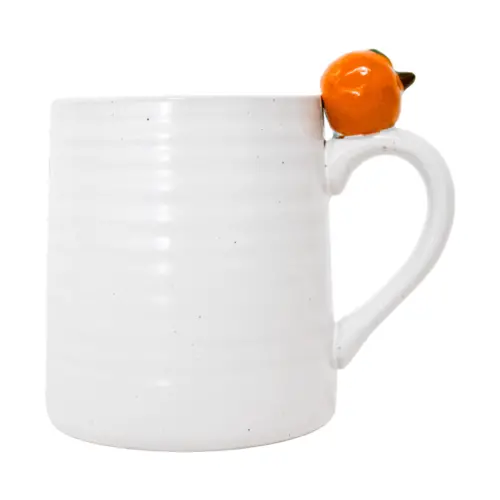 Taza de porcelana blanca con mandarina de12.8×9.6×11.7cm