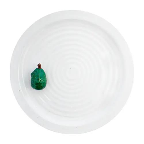 Plato de porcelana blanca con higo verde de 28.2×28.2×4.1cm