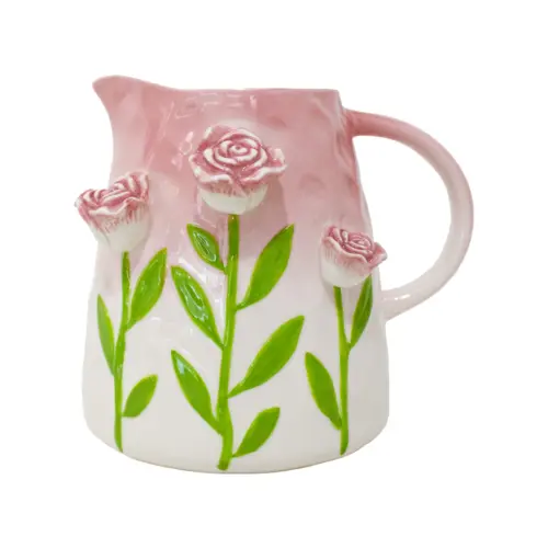Jarra de porcelana blanca con diseño flores rosas de 15x13x13.8cm