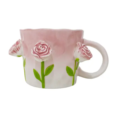 Taza de porcelana con diseño flores rosas de 16.1x13x8.7cm