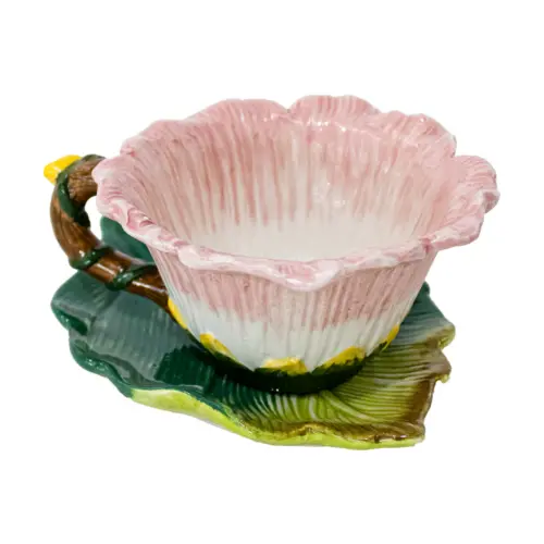 Taza con plato diseño hoja rosa de 16.9×12.3×7.2cm