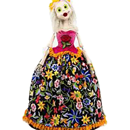 Esqueleto con vestido purpura de 31x31x60cm